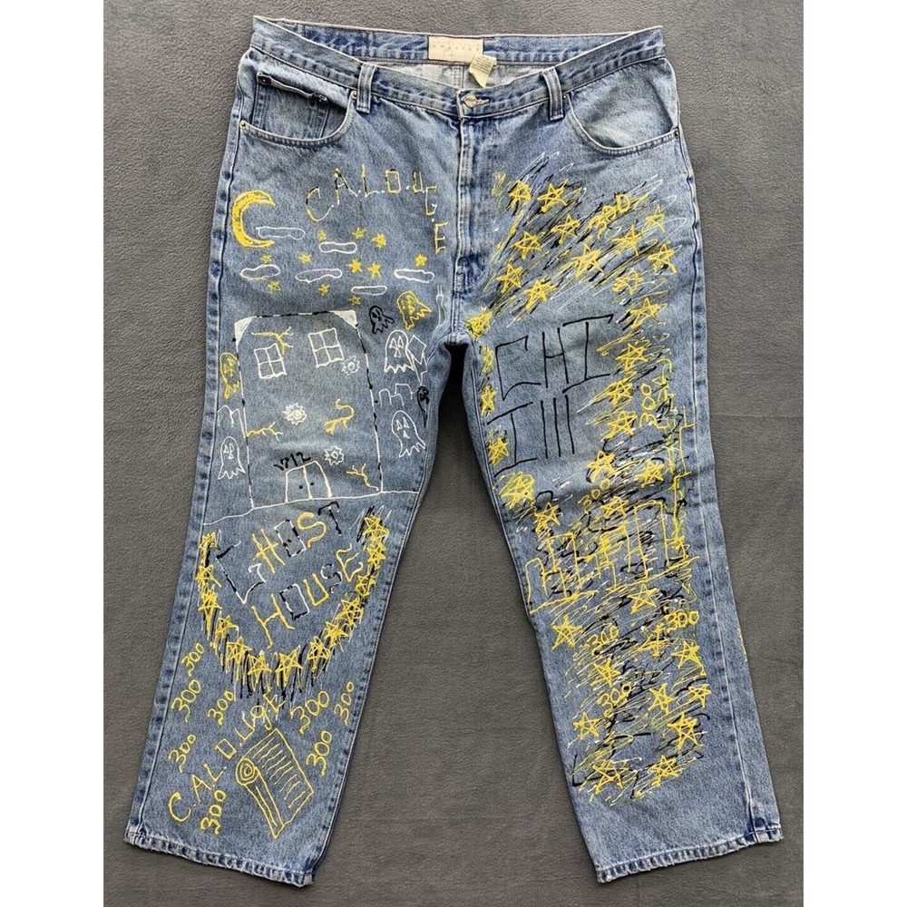 Perry Ellis America Denim Jeans 40/32 Blue 100% Cotton Chicago Artist Calouge